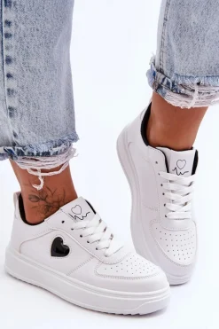 Klasyczne Buty Sportowe Z Serduszkiem Biało-Czarne Amore