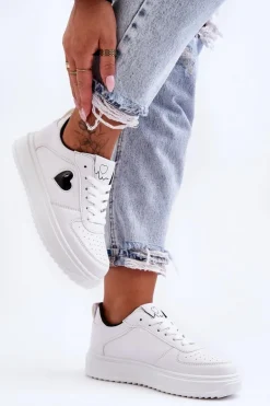 Klasyczne Buty Sportowe Z Serduszkiem Biało-Czarne Amore