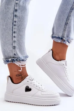 Klasyczne Buty Sportowe Z Serduszkiem Biało-Czarne Amore