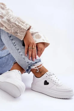 Klasyczne Buty Sportowe Z Serduszkiem Biało-Czarne Amore