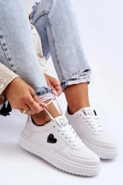Klasyczne Buty Sportowe Z Serduszkiem Biało-Czarne Amore