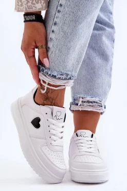 Klasyczne Buty Sportowe Z Serduszkiem Biało-Czarne Amore