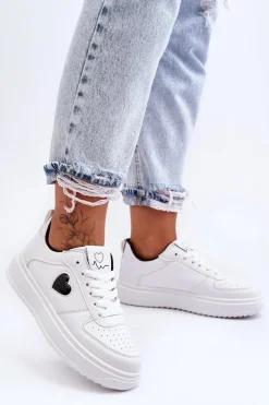 Klasyczne Buty Sportowe Z Serduszkiem Biało-Czarne Amore