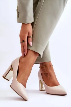 Klasyczne Czółenka Na Ozdobnym Słupku Beżowe Elizabeth