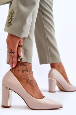 Klasyczne Czółenka Na Ozdobnym Słupku Beżowe Elizabeth