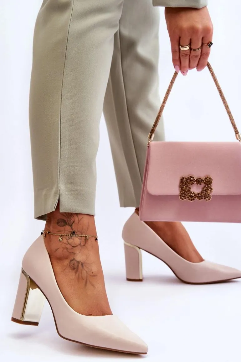 Klasyczne Czółenka Na Ozdobnym Słupku Beżowe Elizabeth