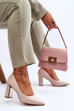 Klasyczne Czółenka Na Ozdobnym Słupku Beżowe Elizabeth