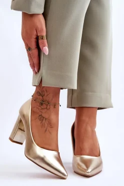 Klasyczne Czółenka Na Ozdobnym Słupku Złote Elizabeth