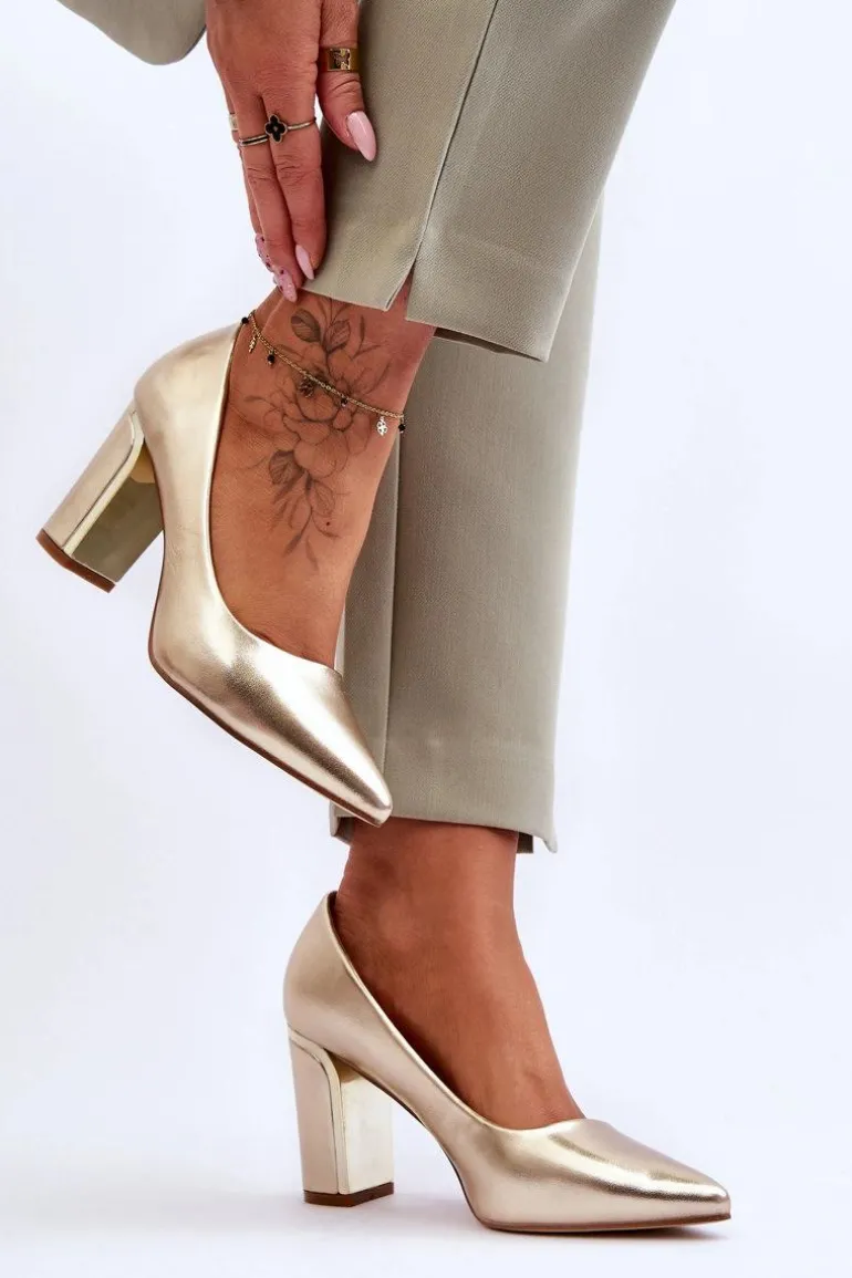 Klasyczne Czółenka Na Ozdobnym Słupku Złote Elizabeth