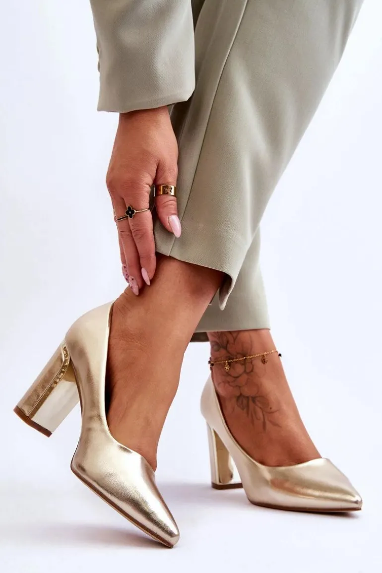 Klasyczne Czółenka Na Ozdobnym Słupku Złote Elizabeth