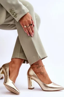 Klasyczne Czółenka Na Ozdobnym Słupku Złote Elizabeth