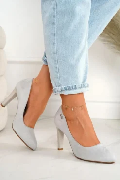 Klasyczne Czółenka Na Słupku Zamszowe Szare Eliana