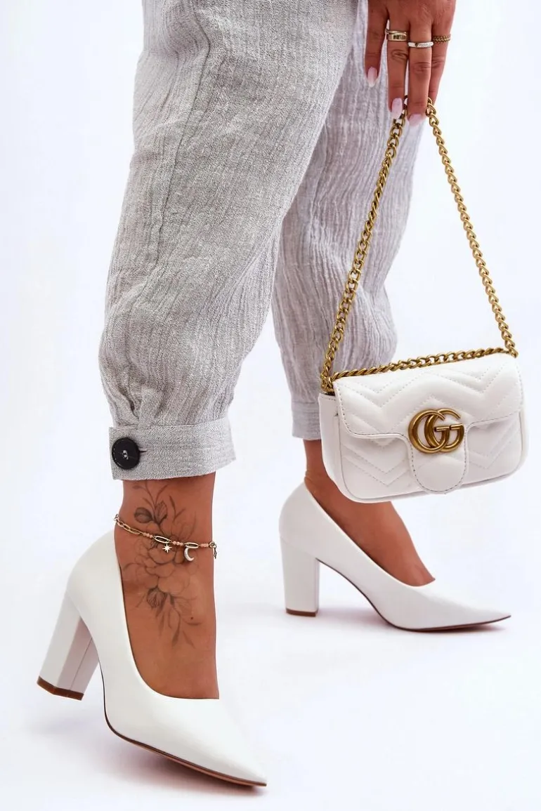 Klasyczne Czółenka Na Słupku Białe Odessa