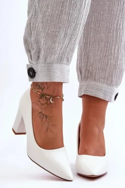 Klasyczne Czółenka Na Słupku Białe Odessa