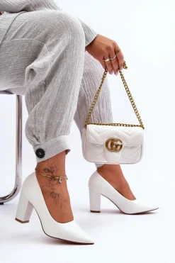 Klasyczne Czółenka Na Słupku Białe Odessa