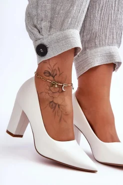 Klasyczne Czółenka Na Słupku Białe Odessa