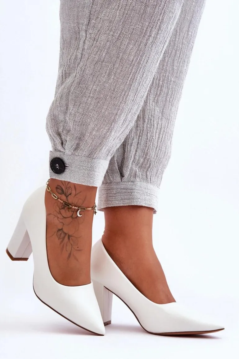 Klasyczne Czółenka Na Słupku Białe Odessa