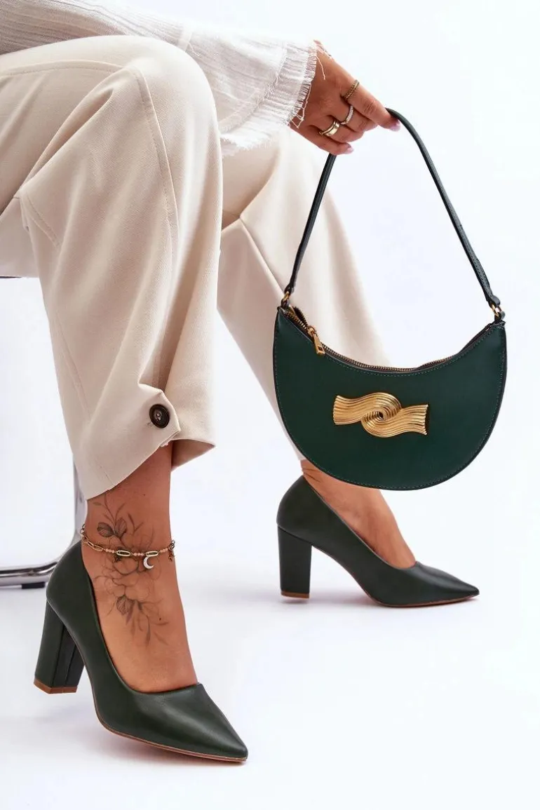 Klasyczne Czółenka Na Słupku Ciemnozielone Odessa