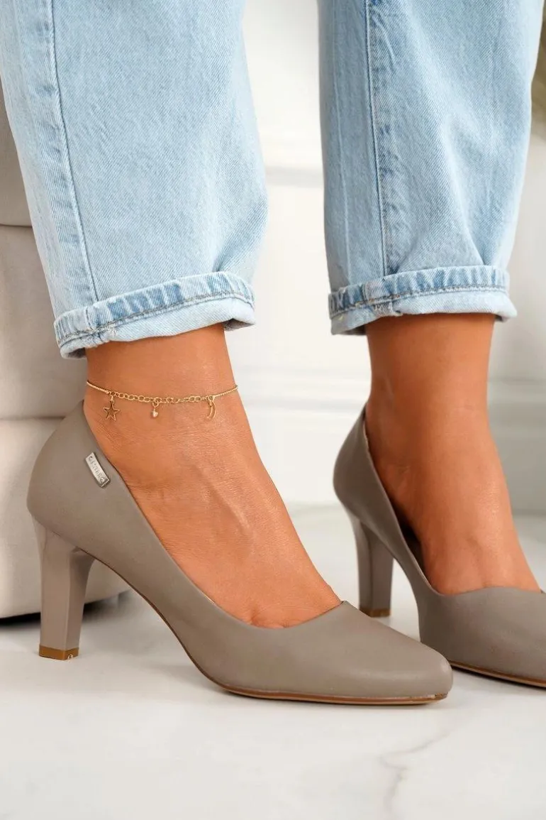 Klasyczne Czółenka Na Słupku Cappuccino Eleanor