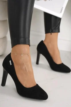 Klasyczne Czółenka Na Słupku Zamszowe Czarne Eleanor