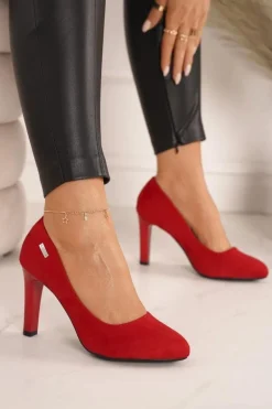 Klasyczne Czółenka Na Słupku Zamszowe Czerwone Eliana