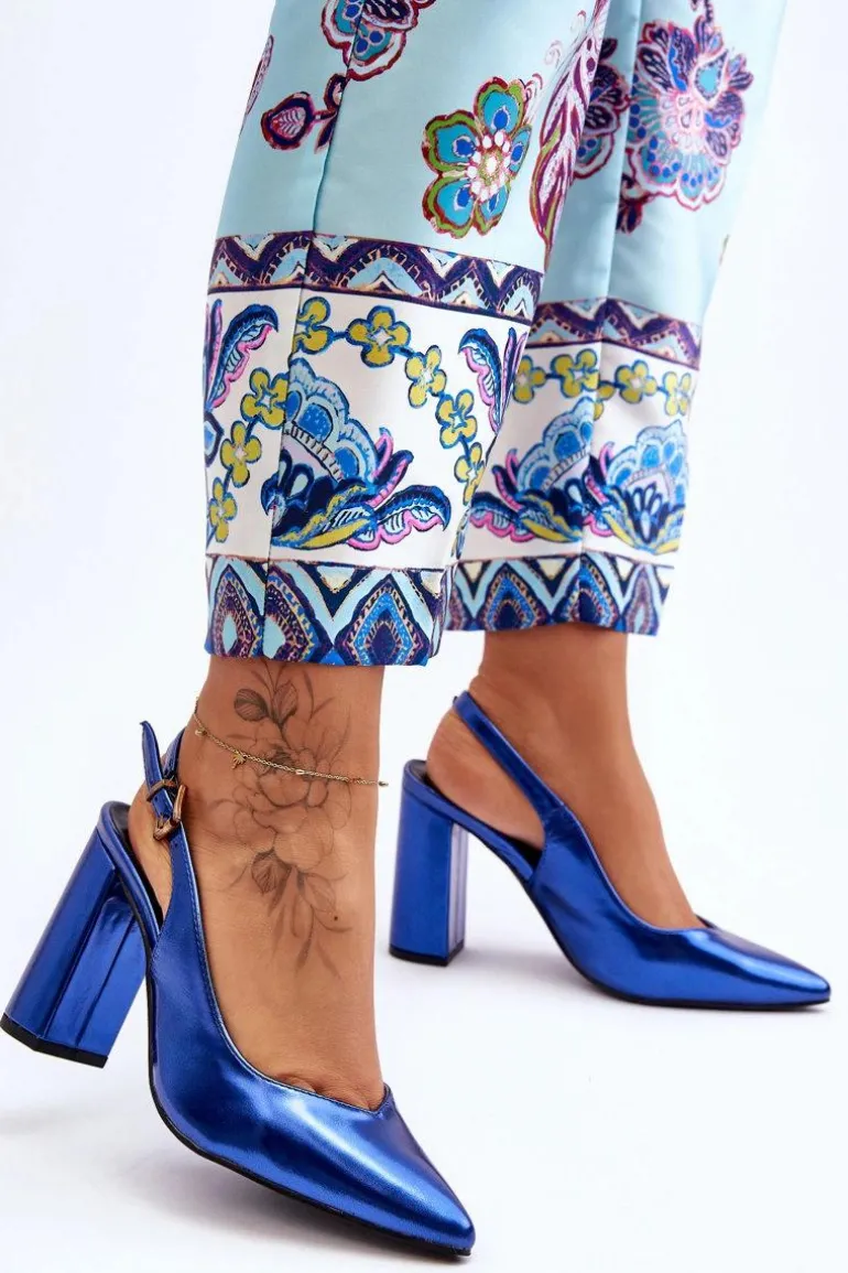 Klasyczne Czółenka W Szpic Na Słupku Niebieskie My Love