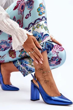 Klasyczne Czółenka W Szpic Na Słupku Niebieskie My Love