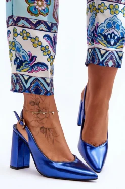 Klasyczne Czółenka W Szpic Na Słupku Niebieskie My Love