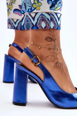 Klasyczne Czółenka W Szpic Na Słupku Niebieskie My Love