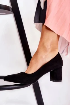 Klasyczne Czółenka Zamszowe Na Słupku Czarne Lency