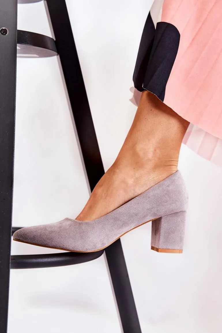 Klasyczne Czółenka Zamszowe Na Słupku Szare Lency