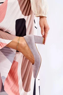 Klasyczne Czółenka Zamszowe Na Słupku Szare Lency