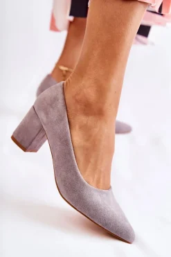 Klasyczne Czółenka Zamszowe Na Słupku Szare Lency