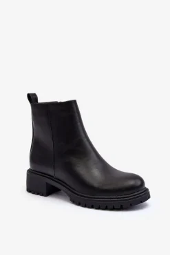 Klasyczne Damskie Botki Na Płaskim Obcasie Czarne Maddies