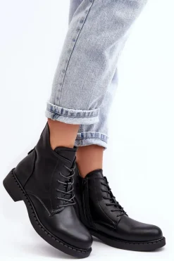 Klasyczne Damskie Botki Na Płaskim Obcasie Czarne Ballisa