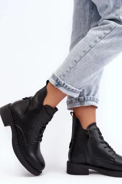 Klasyczne Damskie Botki Na Płaskim Obcasie Czarne Ballisa