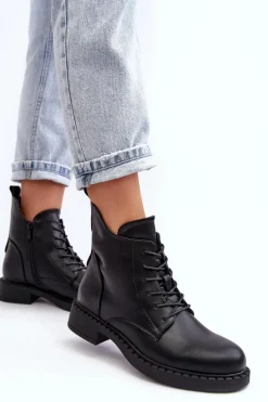 Klasyczne Damskie Botki Na Płaskim Obcasie Czarne Ballisa