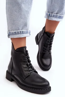 Klasyczne Damskie Botki Na Płaskim Obcasie Czarne Ballisa