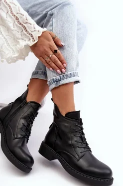 Klasyczne Damskie Botki Na Płaskim Obcasie Czarne Ballisa