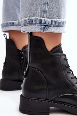 Klasyczne Damskie Botki Na Płaskim Obcasie Czarne Ballisa