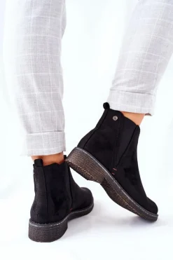 Klasyczne Damskie Botki Sztyblety Zamszowe Czarne Heather