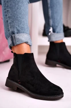 Klasyczne Damskie Botki Sztyblety Zamszowe Czarne Heather
