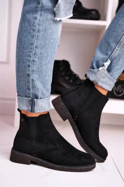 Klasyczne Damskie Botki Sztyblety Zamszowe Czarne Heather