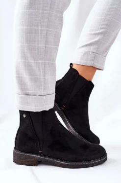 Klasyczne Damskie Botki Sztyblety Zamszowe Czarne Heather