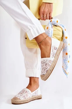 Klasyczne Damskie Espadryle Ażurowe Białe Catris