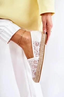 Klasyczne Damskie Espadryle Ażurowe Białe Catris