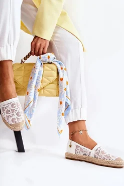 Klasyczne Damskie Espadryle Ażurowe Białe Catris