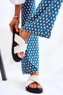 Klasyczne Damskie Klapki Skórzane Białe Daron