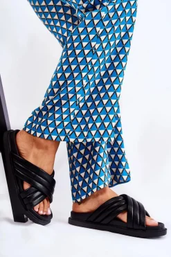 Klasyczne Damskie Klapki Skórzane Czarne Daron