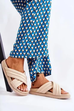 Klasyczne Damskie Klapki Skórzane Beżowe Daron